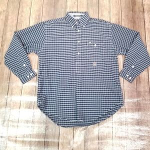 Tommy Hilfiger Mens Shirt Blue M Medium 1/4 Button Down Check Print Long Sleeve